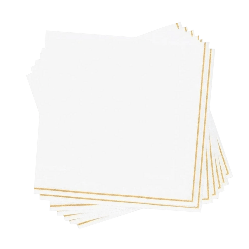 Luxe Party NYC Napkins 20 Beverage Napkins - 5" x 5" White with Gold Stripe Paper Cocktail Napkins | 20 Napkins