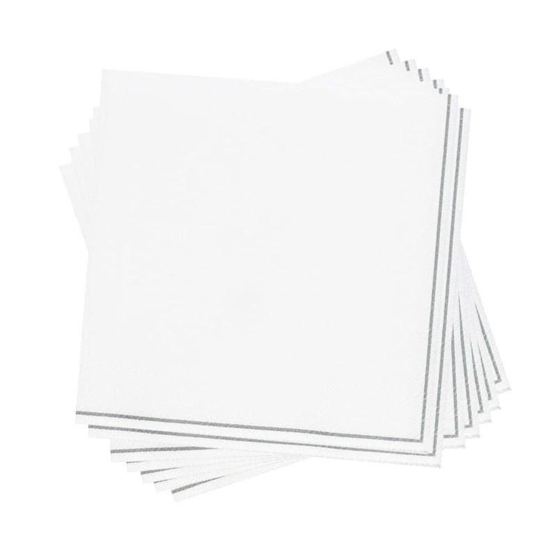 Luxe Party NYC Napkins 20 Beverage Napkins - 5" x 5" White with Silver Stripe Paper Cocktail Napkins | 20 Napkins