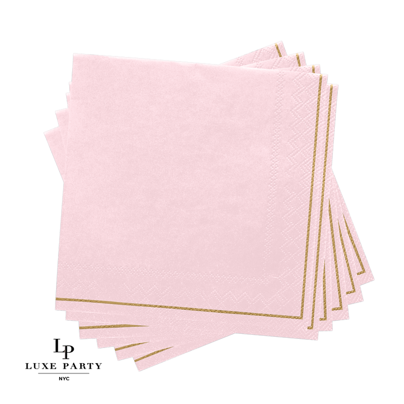 Luxe Party NYC Napkins 20 Lunch Napkins - 6.5" x 6.5" Blush with Gold Stripe Lunch Napkins | 20 Napkins