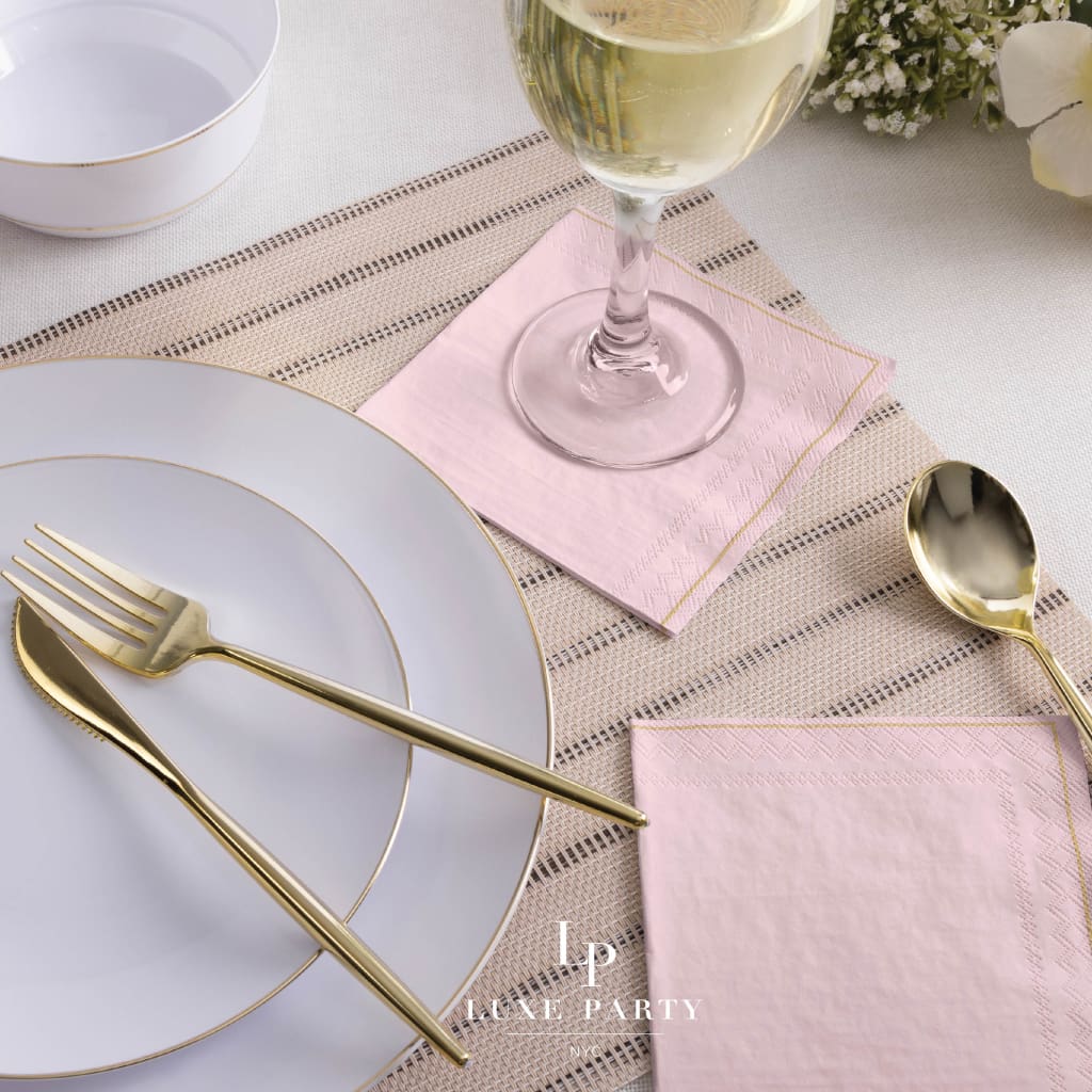 Luxe Party Solid Color Lunch Napkins 20 Lunch Napkins - 6.5" x 6.5" Blush Pink with Gold Stripe Paper Lunch Napkins | 20 Napkins