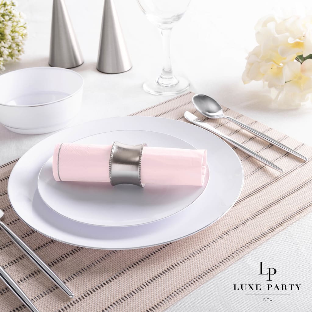 Luxe Party Solid Color Lunch Napkins 20 Lunch Napkins - 6.5" x 6.5" Blush Pink with Silver Stripe Paper Lunch Napkins | 20 Napkins