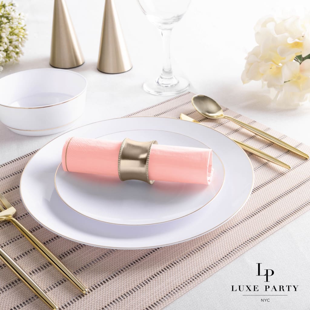 Luxe Party Solid Color Lunch Napkins 20 Lunch Napkins - 6.5" x 6.5" Coral with Gold Stripe Paper Lunch Napkins | 20 Napkins