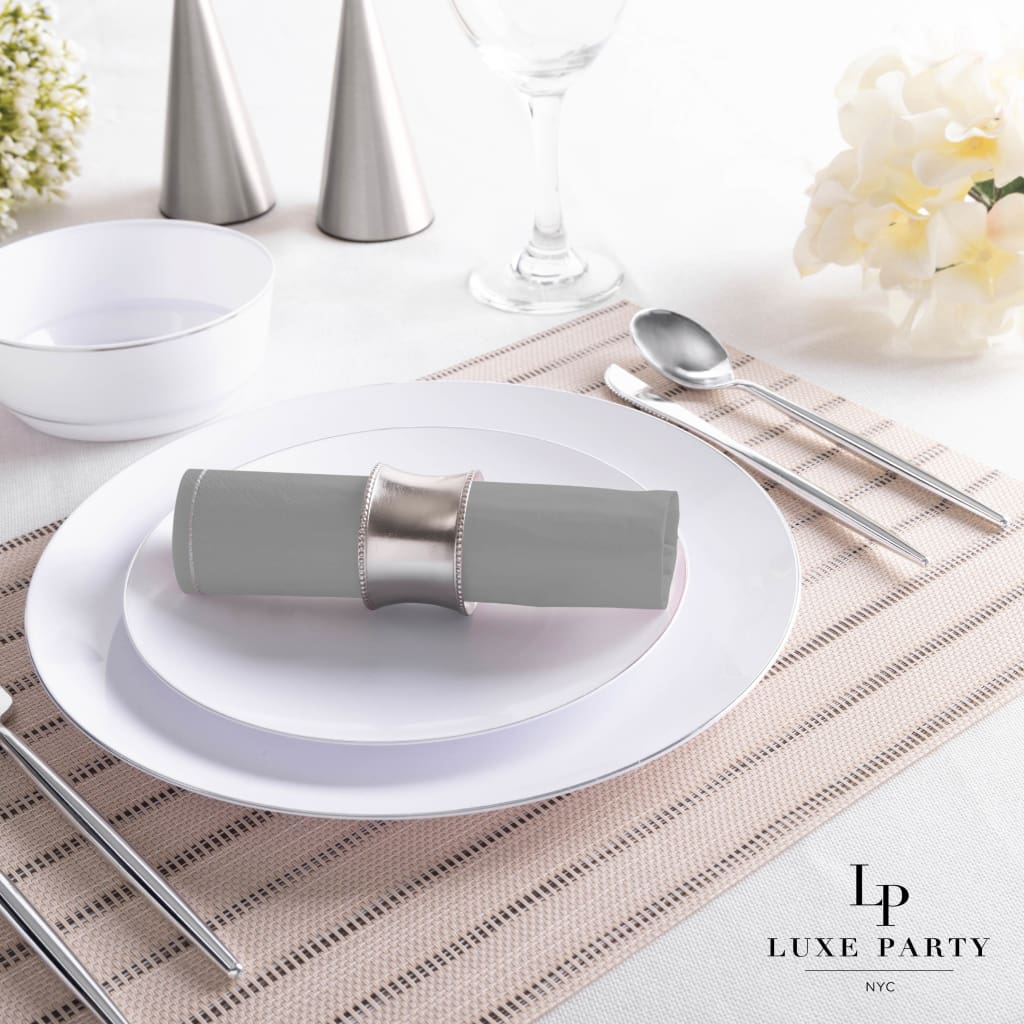 Luxe Party Solid Color Lunch Napkins 20 Lunch Napkins - 6.5" x 6.5" Grey with Silver Stripe Paper Lunch Napkins | 20 Napkins