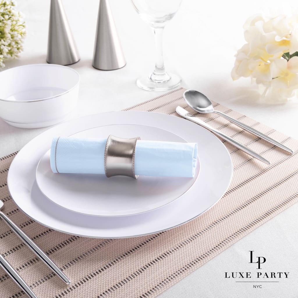 Luxe Party Solid Color Lunch Napkins 20 Lunch Napkins - 6.5" x 6.5" Ice Blue with Silver Stripe Paper Lunch Napkins | 20 Napkins