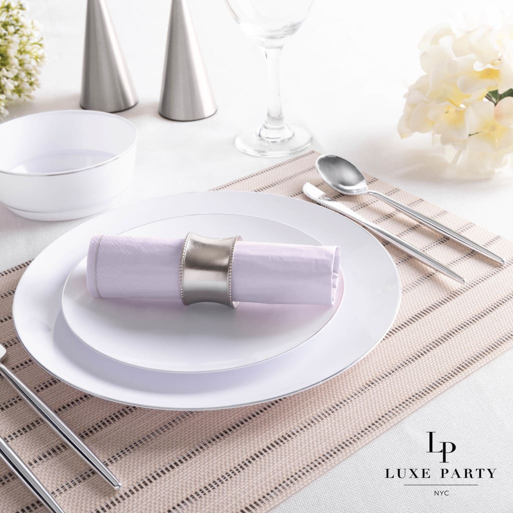 Luxe Party Solid Color Lunch Napkins 20 Lunch Napkins - 6.5" x 6.5" Lavender Purple with Silver Stripe Paper Lunch Napkins | 20 Napkins