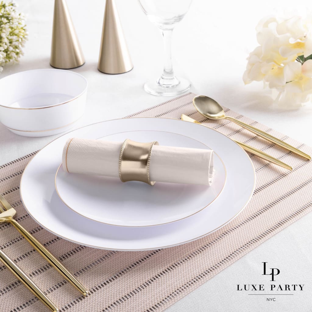 Luxe Party Solid Color Lunch Napkins 20 Lunch Napkins - 6.5" x 6.5" Linen with Gold Stripe Paper Lunch Napkins | 20 Napkins