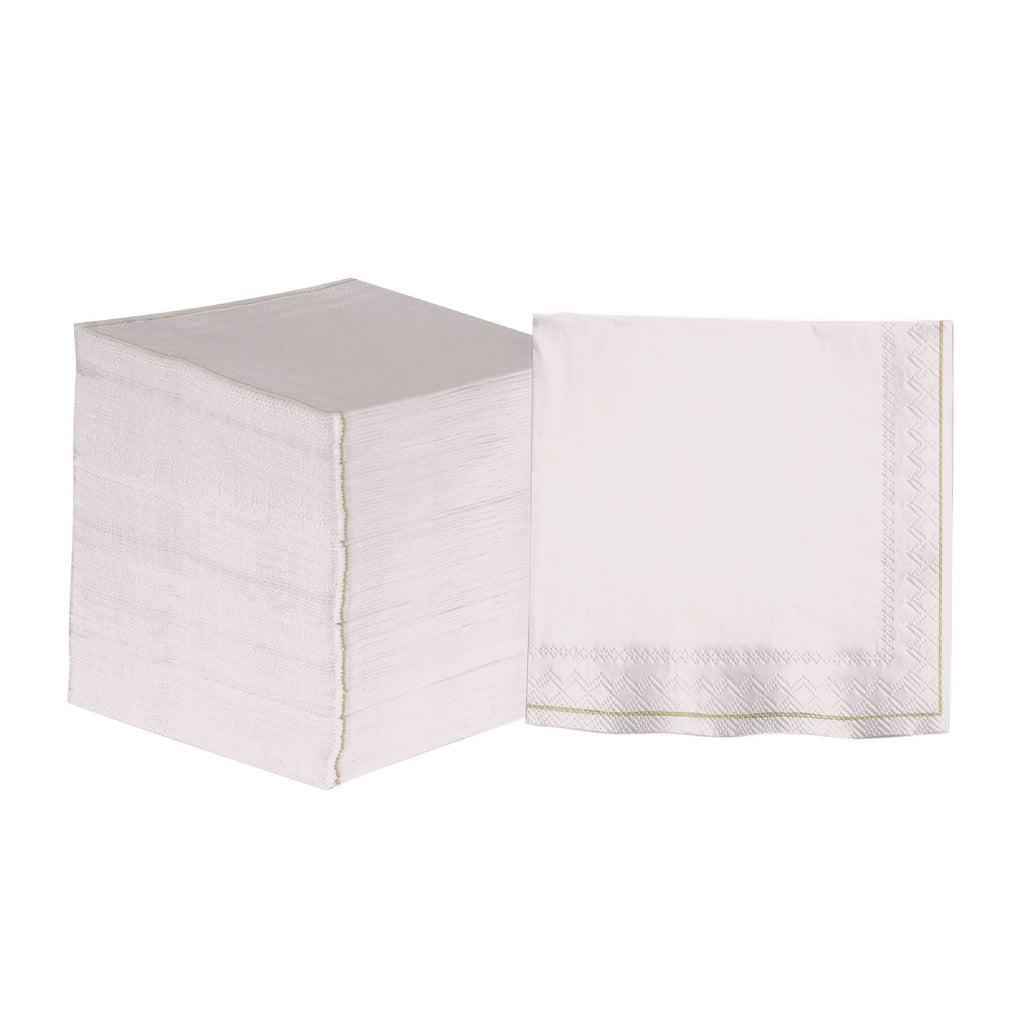 Luxe Party NYC Napkins 20 Lunch Napkins - 6.5" x 6.5" Linen with Gold Stripe Lunch Napkins | 20 Napkins