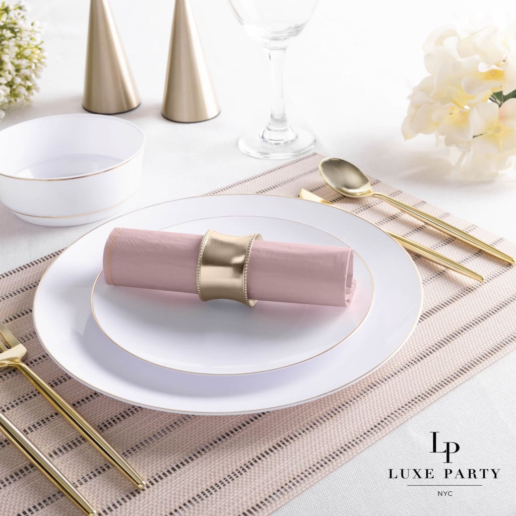 Luxe Party Solid Color Lunch Napkins 20 Lunch Napkins - 6.5" x 6.5" Mauve with Gold Stripe Paper Lunch Napkins | 20 Napkins