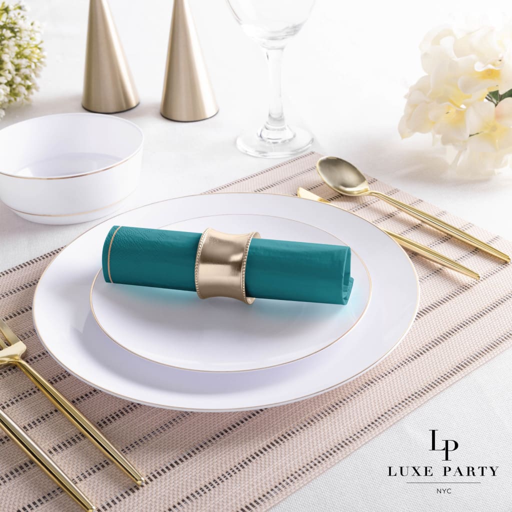 Luxe Party Solid Color Lunch Napkins 20 Lunch Napkins - 6.5" x 6.5" Teal Green with Gold Stripe Paper Lunch Napkins | 20 Napkins