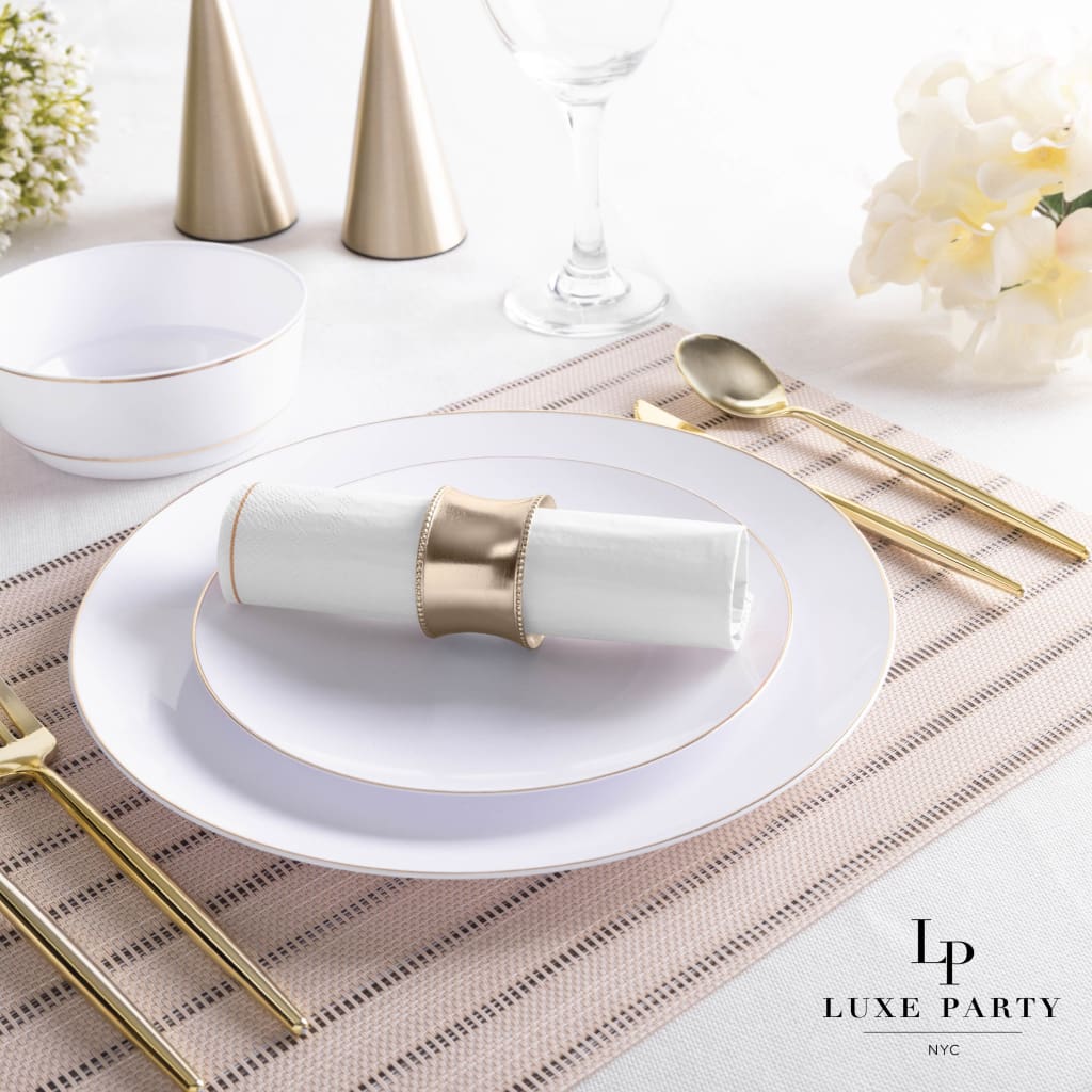 Luxe Party NYC Napkins 20 Lunch Napkins - 6.5" x 6.5" White with Gold Stripe Lunch Napkins | 20 Napkins