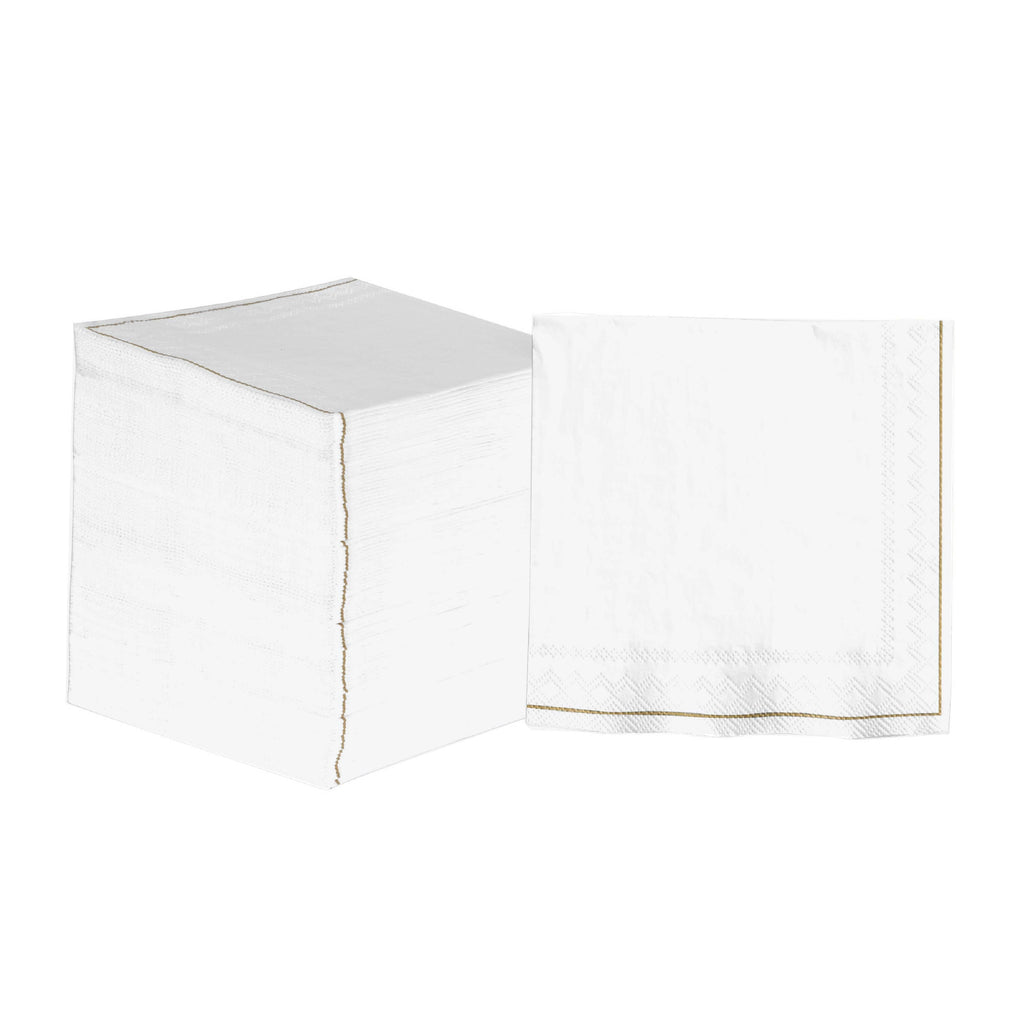 Luxe Party NYC Napkins 20 Lunch Napkins - 6.5" x 6.5" White with Gold Stripe Lunch Napkins | 20 Napkins