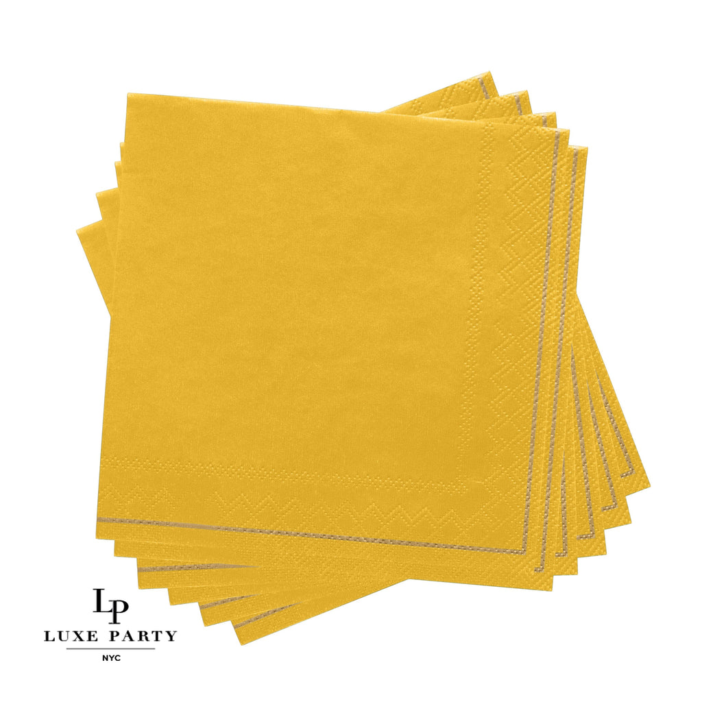 Luxe Party Solid Color Lunch Napkins 20 Lunch Napkins - 6.5" x 6.5" Yellow with Gold Stripe Paper Lunch Napkins | 20 Napkins