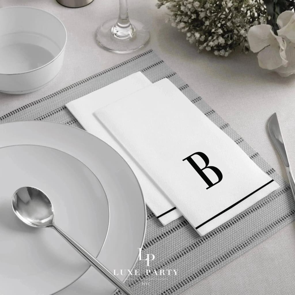 Luxe Party NYC Napkins Letter B Black Monogram Paper Disposable Dinner Napkins | 14 Napkins