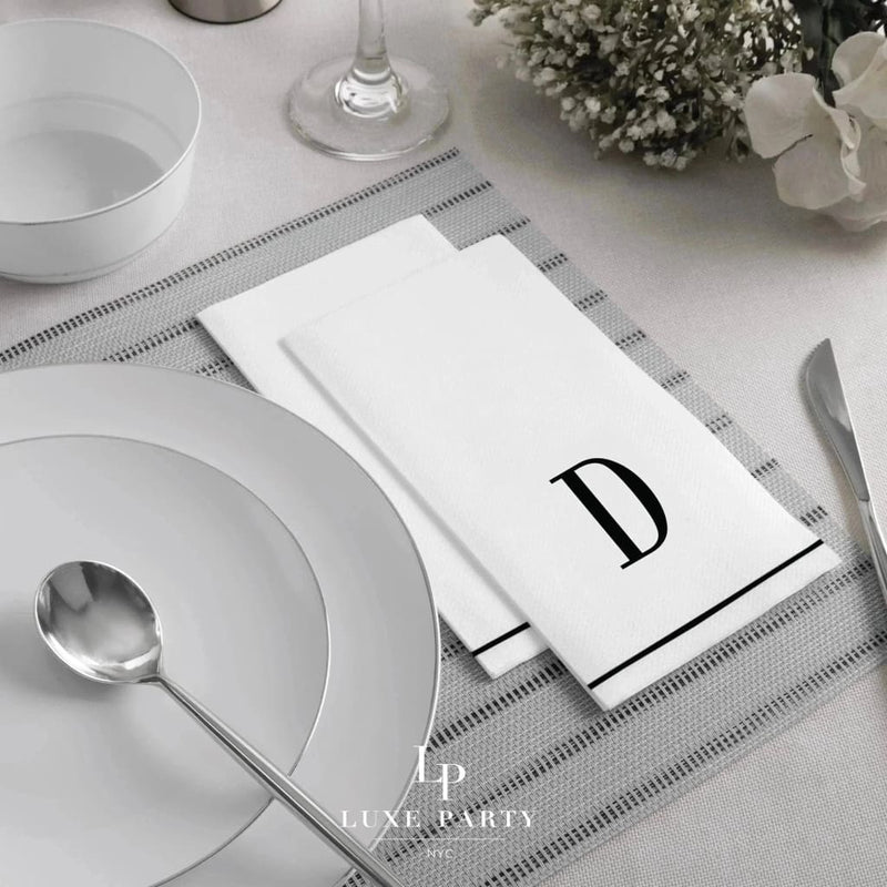 Luxe Party NYC Napkins Letter D Black Monogram Paper Disposable Dinner Napkins | 14 Napkins