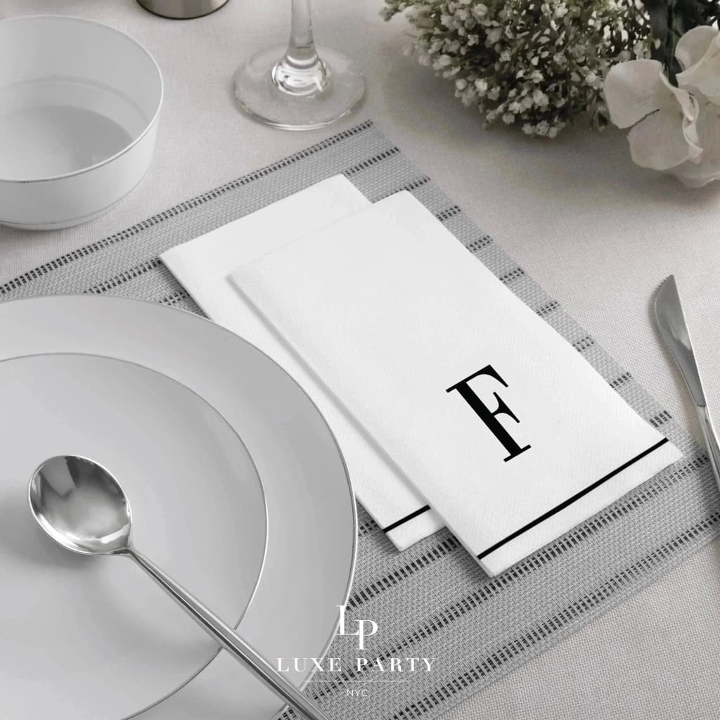 Luxe Party NYC Napkins Letter F Black Monogram Paper Disposable Dinner Napkins | 14 Napkins