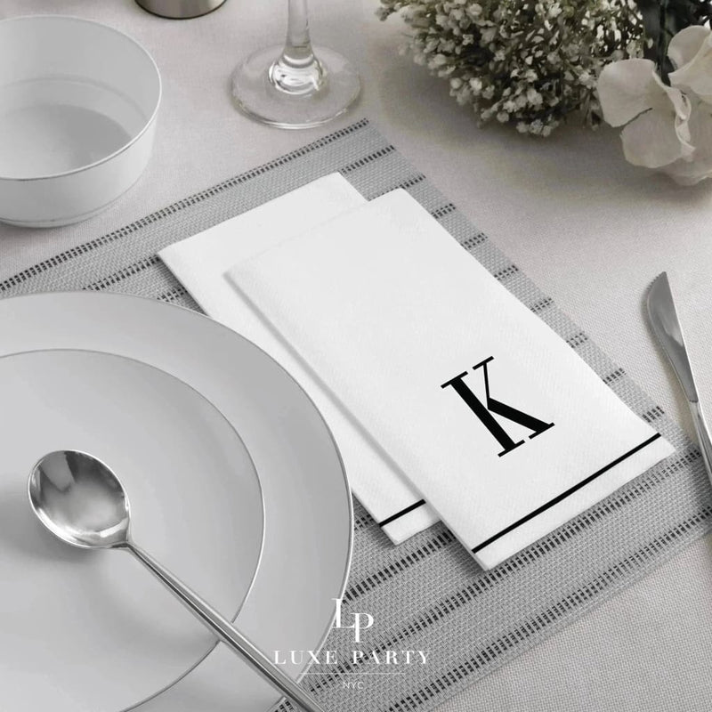 Luxe Party NYC Napkins Letter K Black Monogram Paper Disposable Dinner Napkins | 14 Napkins