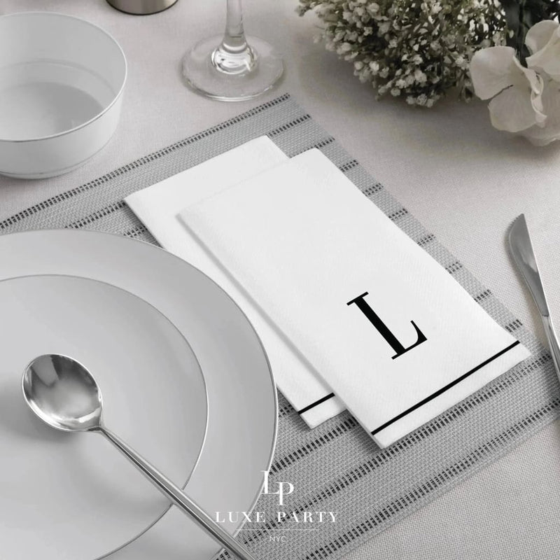 Luxe Party NYC Napkins Letter L Black Monogram Paper Disposable Dinner Napkins | 14 Napkins