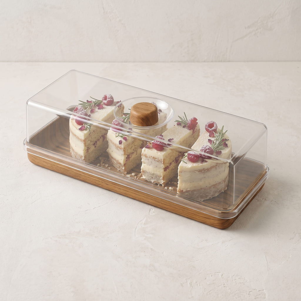 Luxe Party Serving Trays Rectangle OAK Heavy Plastic Serving Tray with Plastic Cover | 6.3" x 15.35" (Copy)