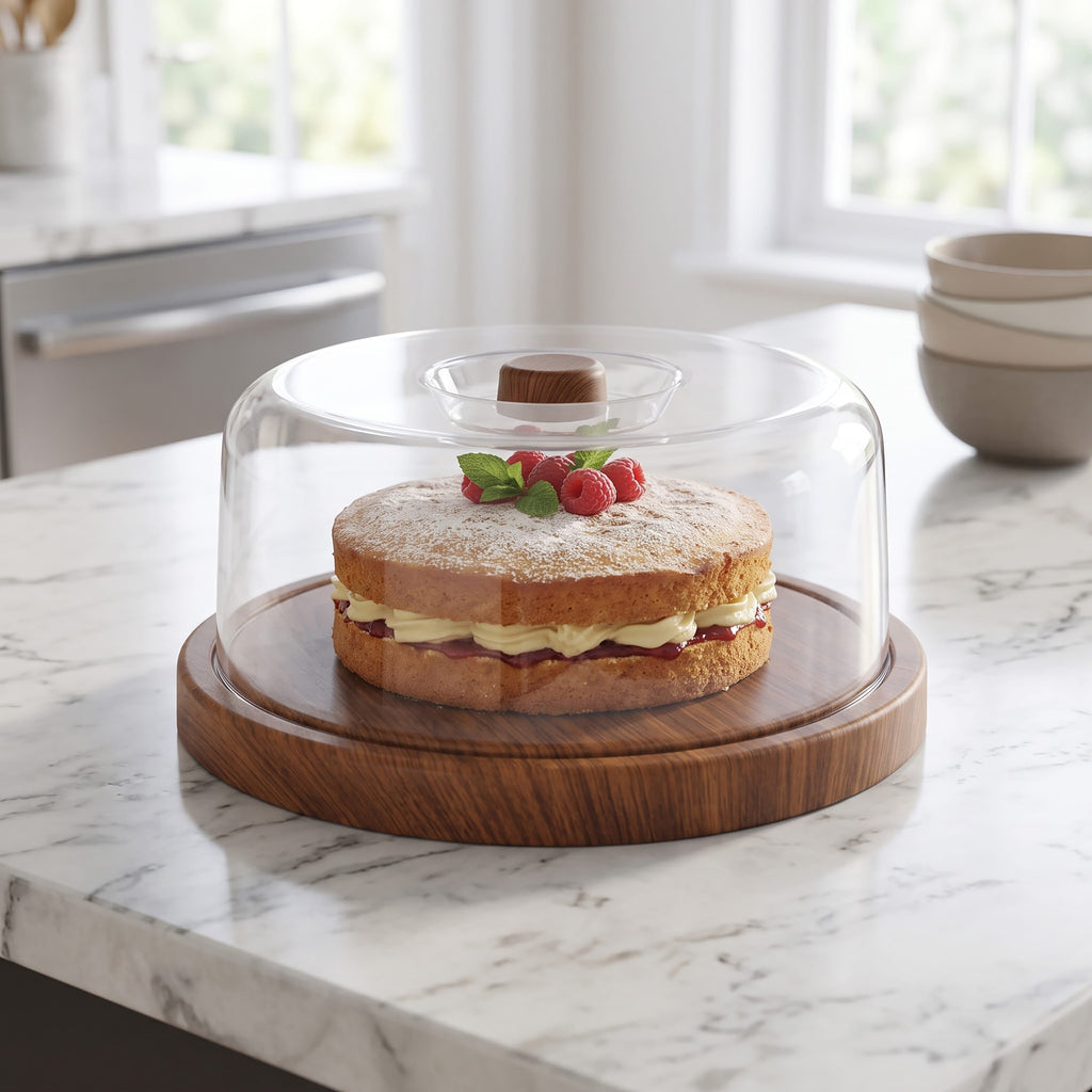 Luxe Party Serving Trays Round 12"  Mahogany Heavy Plastic Serving Tray with Plastic Cover | 12" x4"