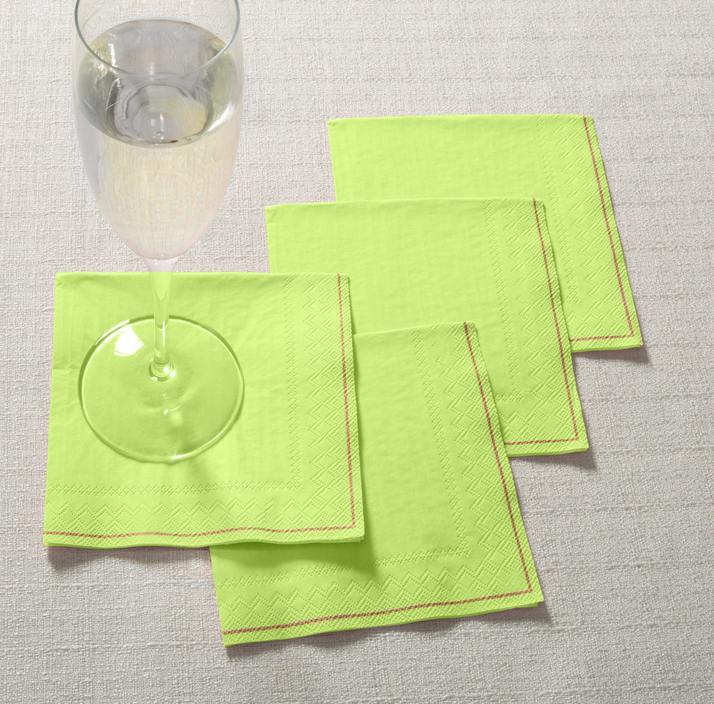 Luxe Party NYC Napkins 20 Beverage Napkins - 5" x 5" Lime with Gold Stripe Paper Cocktail Napkins | 20 Napkins