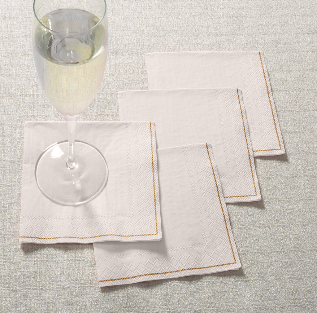 Luxe Party NYC Napkins 20 Beverage Napkins - 5" x 5" Linen with Gold Stripe Paper Cocktail Napkins | 20 Napkins
