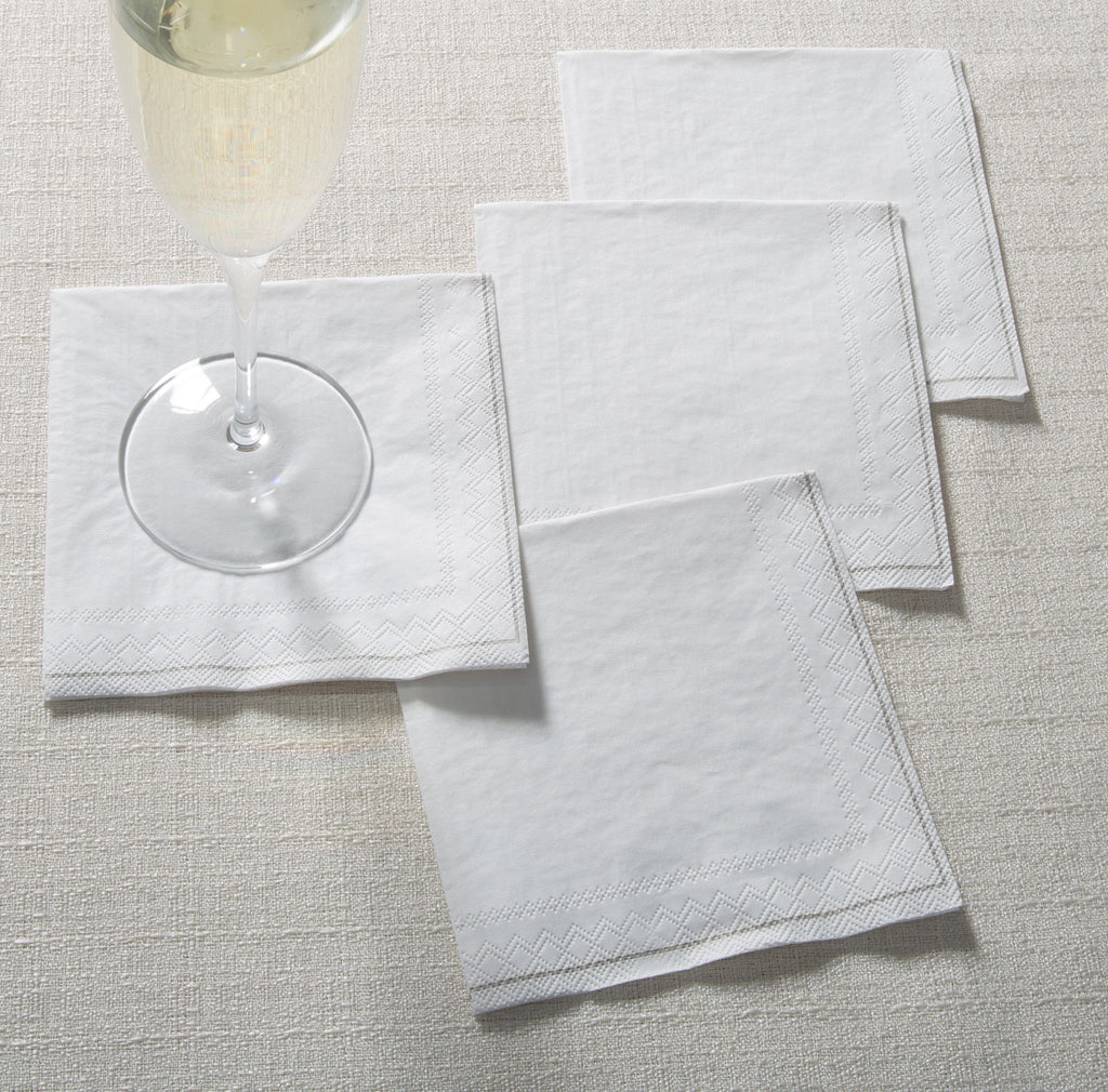 Luxe Party NYC Napkins 20 Beverage Napkins - 5" x 5" White with Silver Stripe Paper Cocktail Napkins | 20 Napkins