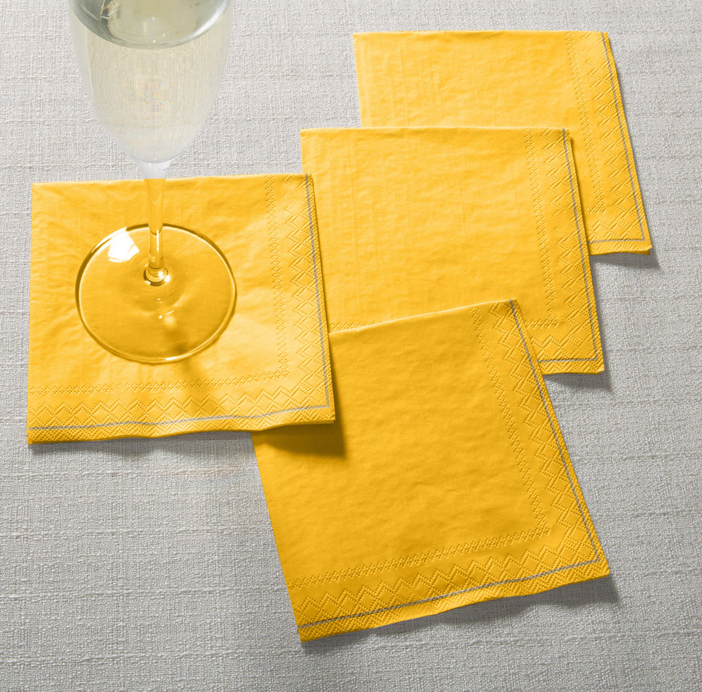 Luxe Party NYC Napkins 20 Beverage Napkins - 5" x 5" Yellow with Gold Stripe Paper Cocktail Napkins | 20 Napkins