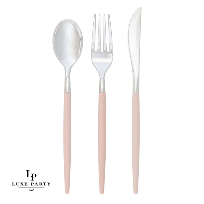 Luxe Party NYC Two Tone Cutlery Blush • Silver Plastic Cutlery Set | 32 Pieces