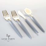 Luxe Party NYC Two Tone Cutlery Grey • Gold Plastic Cutlery Set | 32 Pieces