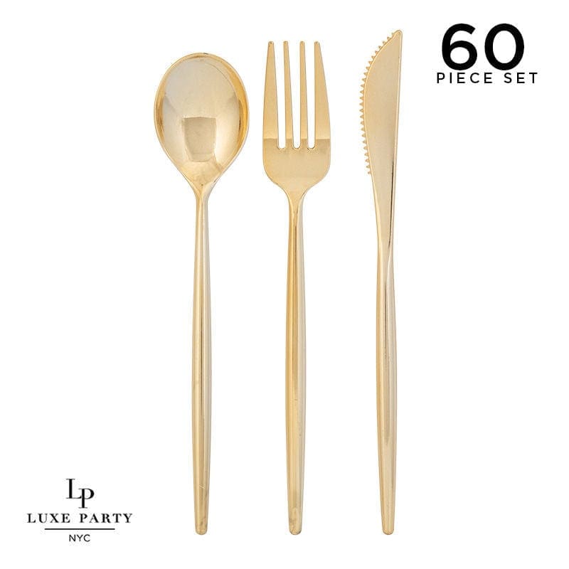 Luxe Party NYC Two Tone Cutlery Matrix Gold Plastic Cutlery Set | 60 Pieces