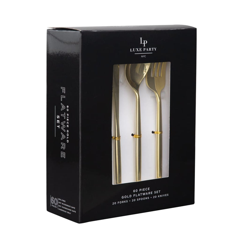 Luxe Party NYC Two Tone Cutlery Matrix Gold Plastic Cutlery Set | 60 Pieces