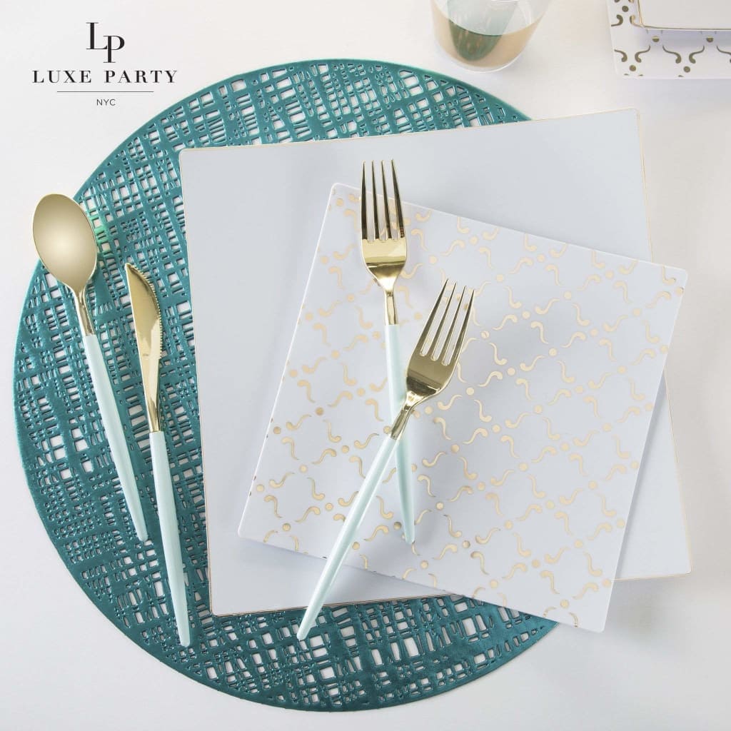 Luxe Party NYC Two Tone Cutlery Mint • Gold Plastic Cutlery Set | 32 Pieces