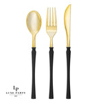 Luxe Party NYC Two Tone Cutlery Neo Classic  Black • Gold Plastic Cutlery Set | 32 Pieces