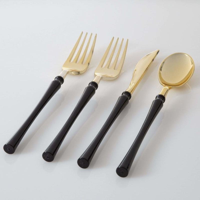 Luxe Party NYC Two Tone Cutlery Neo Classic  Black • Gold Plastic Cutlery Set | 32 Pieces