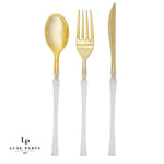 Luxe Party NYC Two Tone Cutlery Neo Classic Clear and Gold Plastic Cutlery Set | 32 Pieces