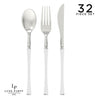 Luxe Party NYC Two Tone Cutlery Neo Classic Clear and Silver Plastic Cutlery Set | 32 Pieces