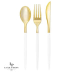 Luxe Party NYC Two Tone Cutlery White • Gold Plastic Cutlery Set | 32 Pieces