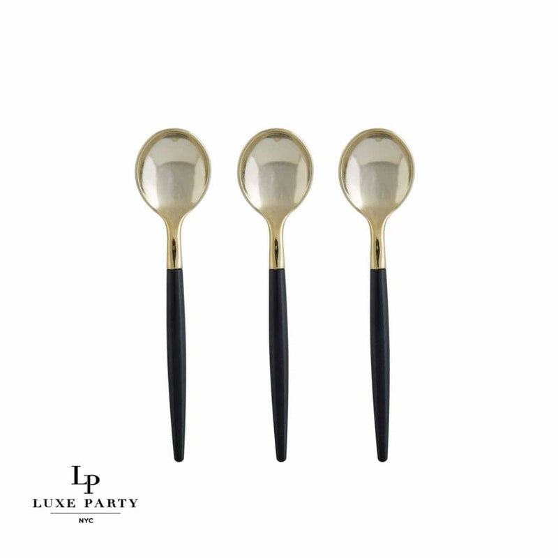 Luxe Party NYC Two Tone Mini 20 Mini Spoons Black and Gold Plastic Mini Spoons | 20 Spoons