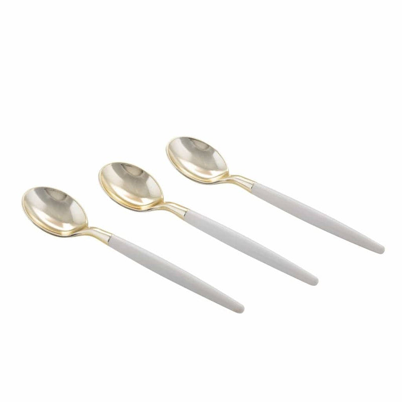 Luxe Party NYC Two Tone Mini 20 Mini Spoons White and Gold Plastic Mini Spoons | 20 Spoons