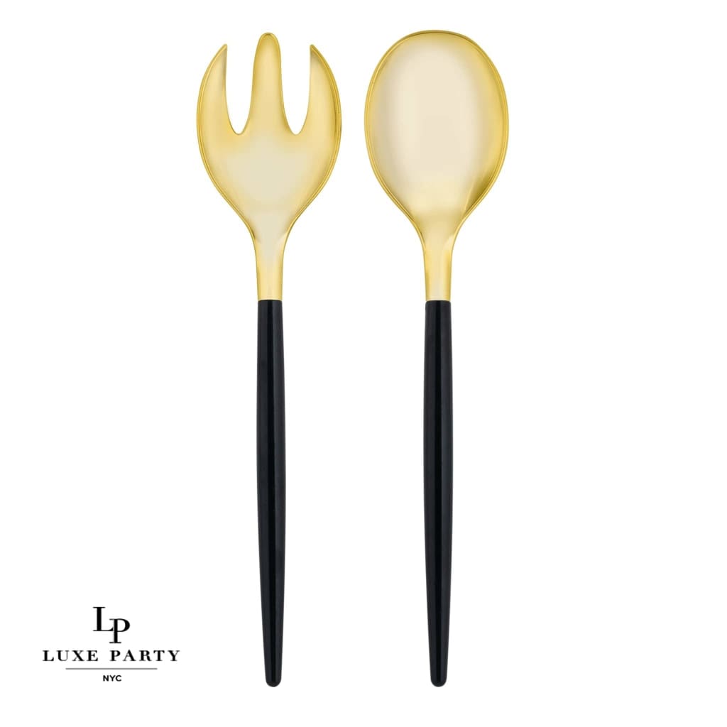 Luxe Party NYC Two Tone Serving 1 Spoon 1 Fork Black /  Gold Plastic Serving Forks • Spoons Set