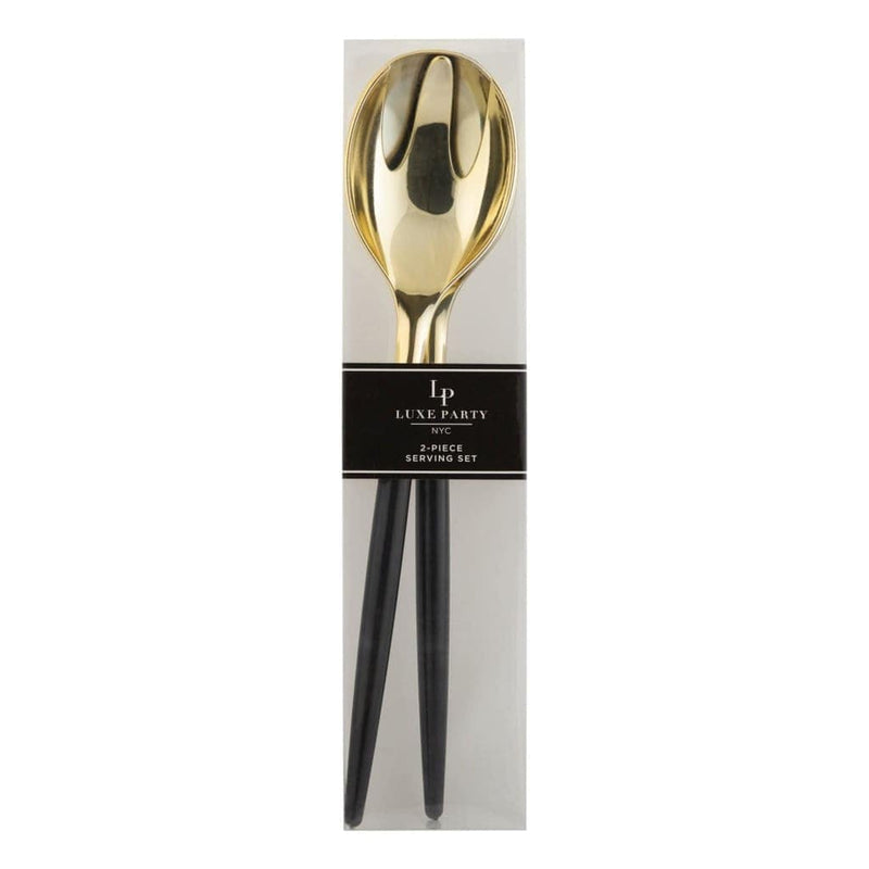 Luxe Party NYC Two Tone Serving 1 Spoon 1 Fork Black /  Gold Plastic Serving Forks • Spoons Set