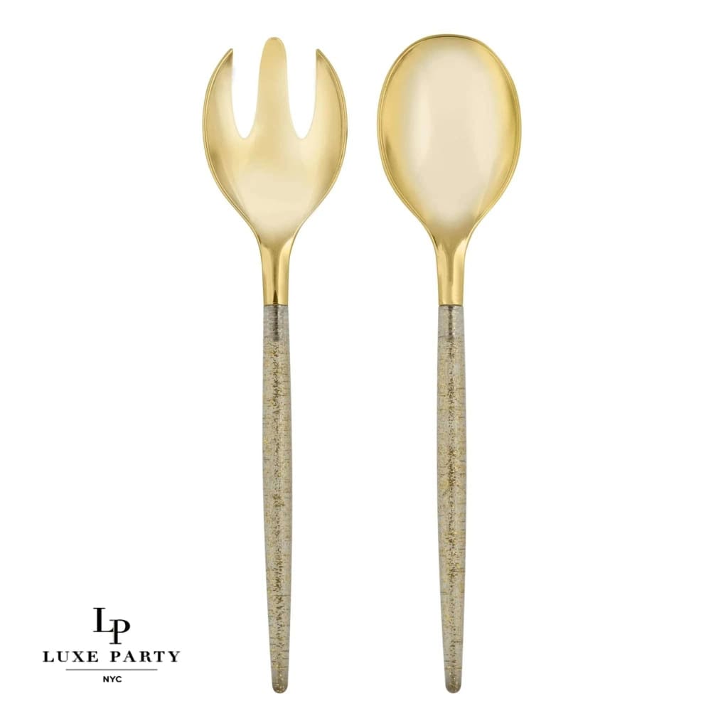 Luxe Party NYC Two Tone Serving 1 Spoon 1 Fork Gold Glitter Plastic Serving Fork • Spoon Set