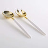 Luxe Party NYC Two Tone Serving 1 Spoon 1 Fork White /  Gold Plastic Serving Fork • Spoon Set