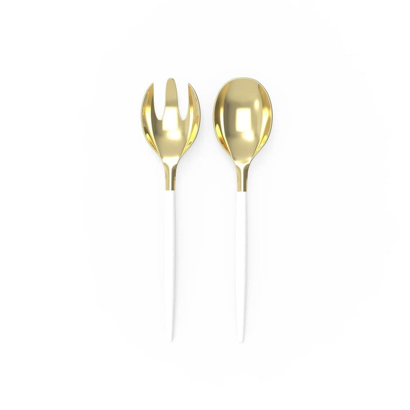 Luxe Party NYC Two Tone Serving 1 Spoon 1 Fork White /  Gold Plastic Serving Fork • Spoon Set