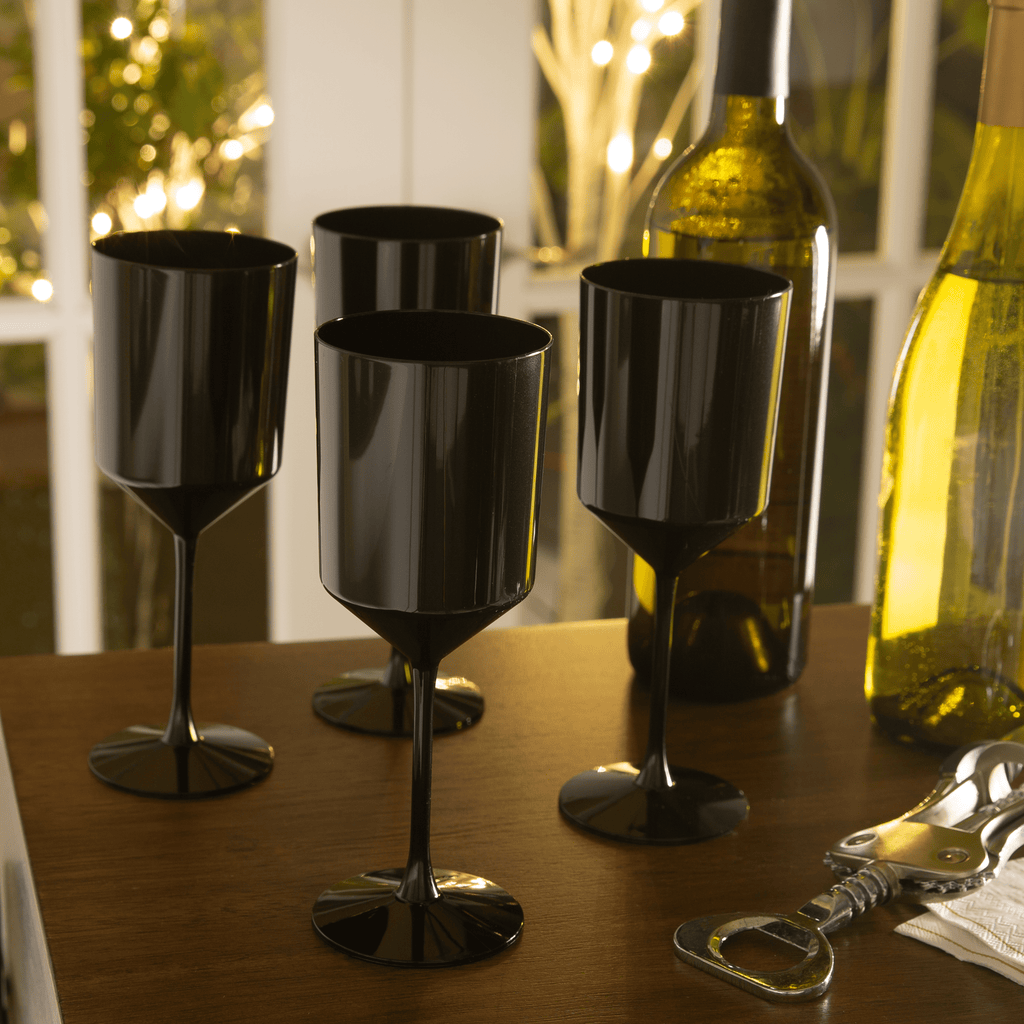 Luxe Party NYC Wine Cups Fancy Black Plastic Wine Cups | 4 Cups