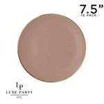 Luxe Party Plastic Plates 7.25" Appetizer Plates Round Clay• Gold Plastic Plates | 10 Pack