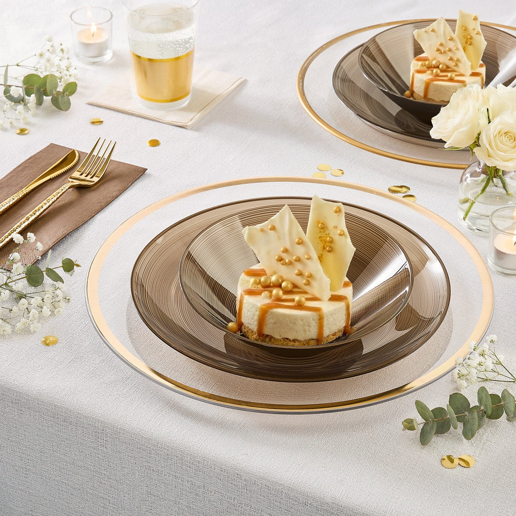 Luxe Party Plastic Plates Round 7.5" Ripple Transparent Brown Appetizer Plastic Plates | 20 Plates