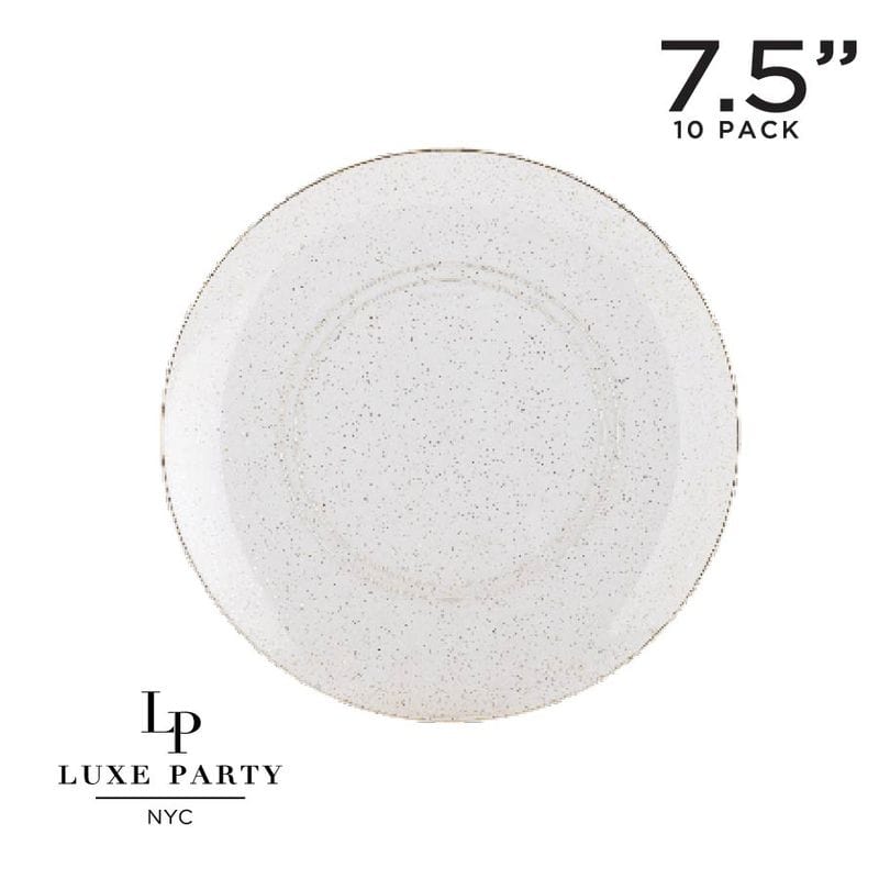 Luxe Party Plastic Plates Round Clear • Gold Glitter Plastic Plates | 10 Pack