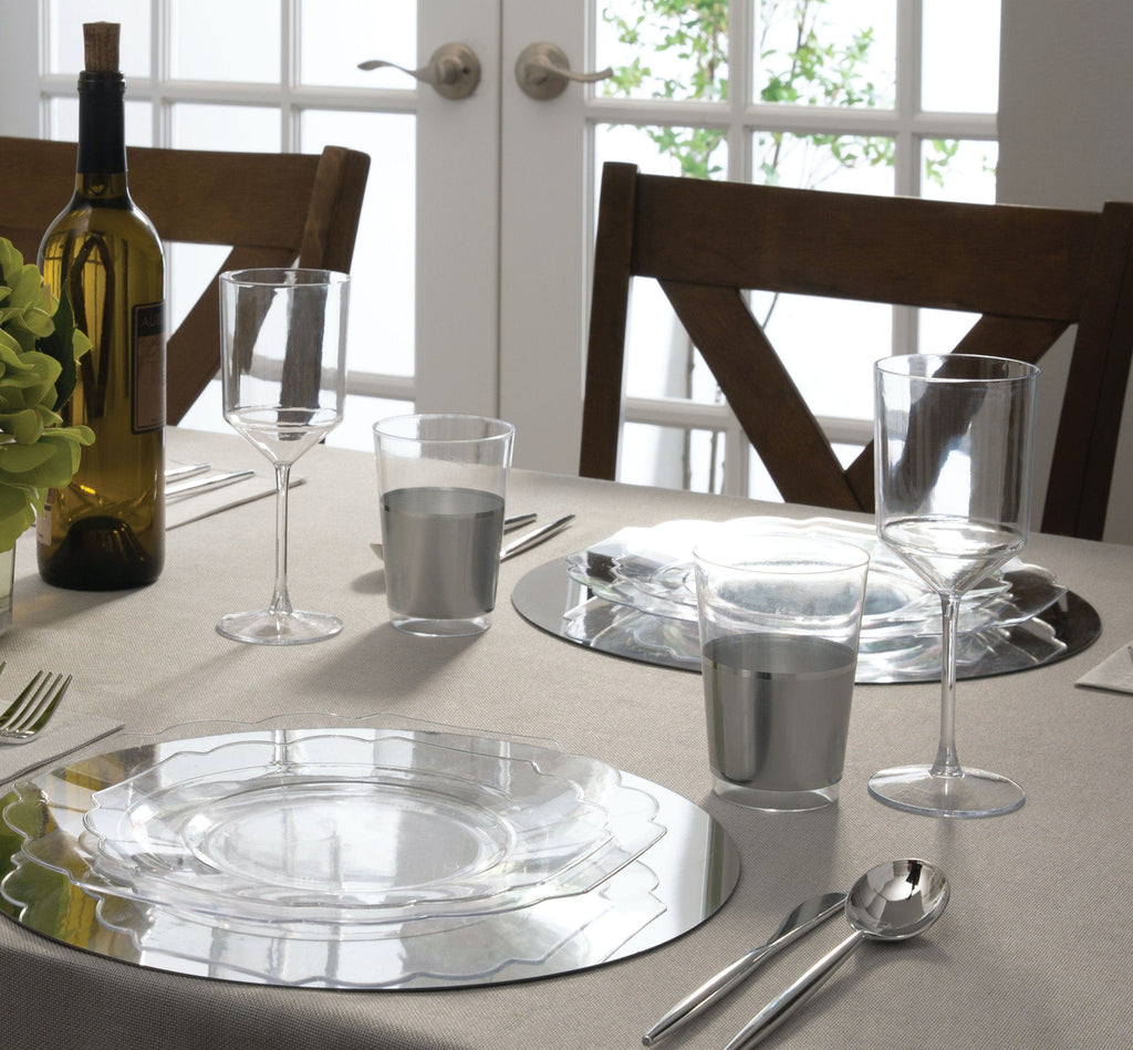 Scallop Design Plastic Plates Scalloped Clear • Silver Plastic Plates | 10 Pack