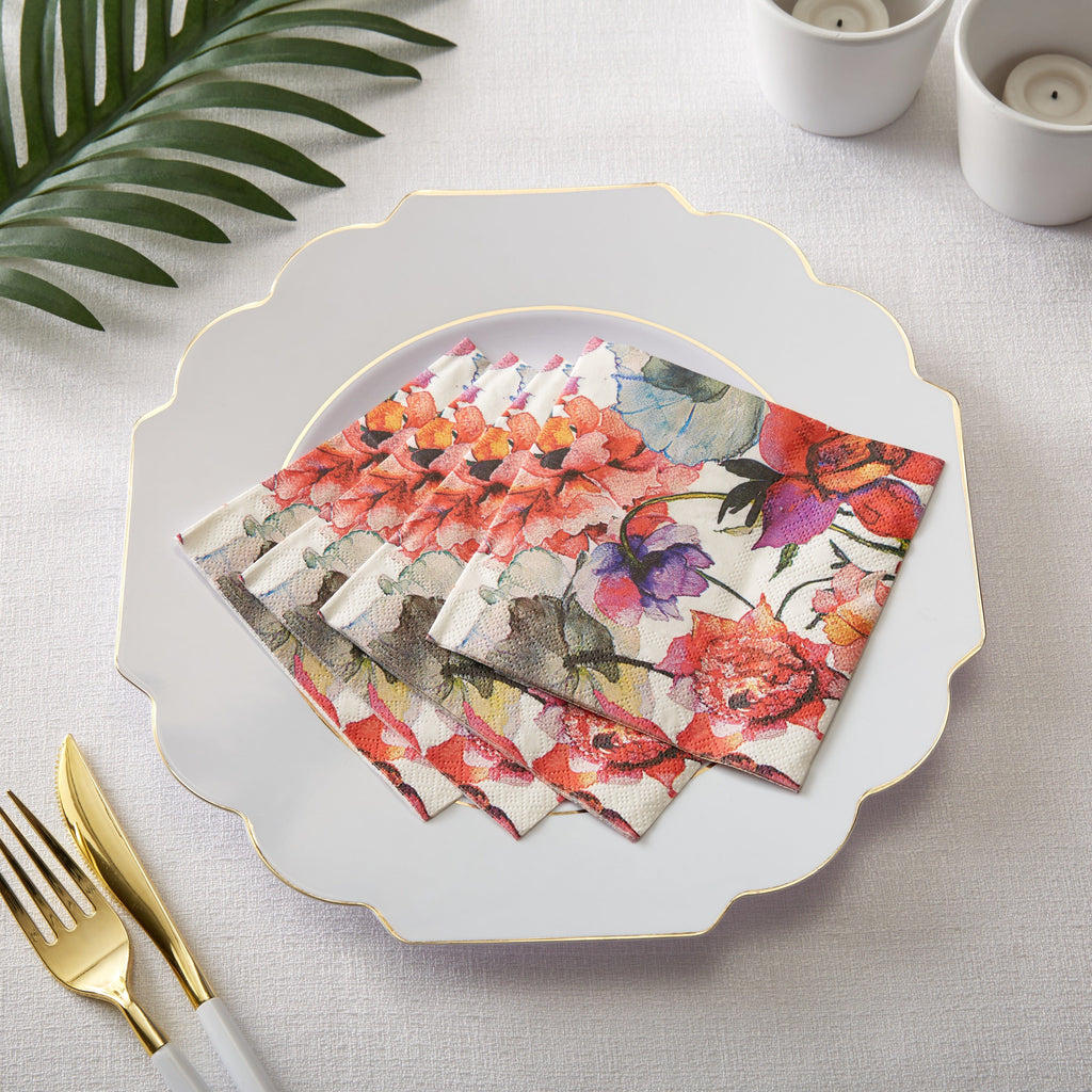 Luxe Party Napkins 40 Beverage Napkins - 5" x 5 Red Flowers Paper Cocktail Napkins | 50 Napkins